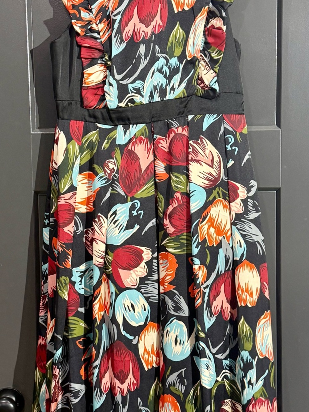 Horrockses Floral Dress Size 14 Black Colorful Midi Retro Fit british vintage